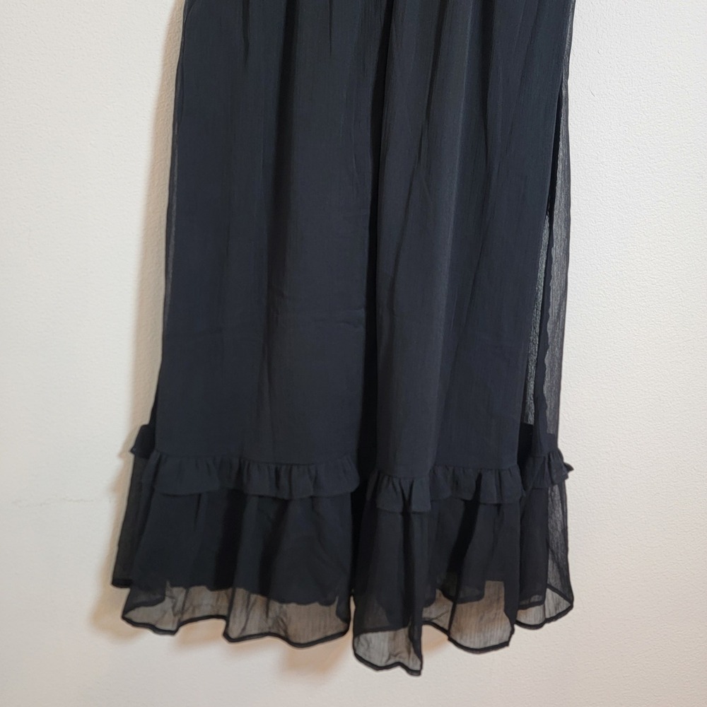 Old Navy Ruffle Chiffon Black Midi Dress Small Cotton Lined 753125 NWT - Picture 10 of 15
